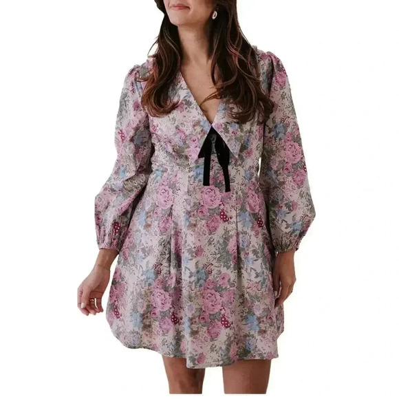 Aureum Talia Muted floral print Collared amino Dress size L - Picture 1 of 9